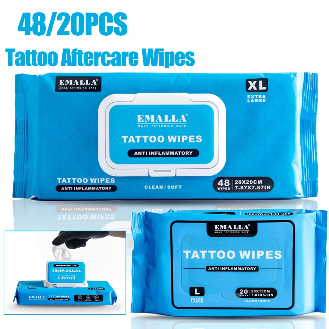 EMALLA Tattoo Aftercare Wipes and Tattoo Cleansing Green Soap Cleaning Wipes Tattoo PMU Clean Aftercare Skin Wipes Supplies
