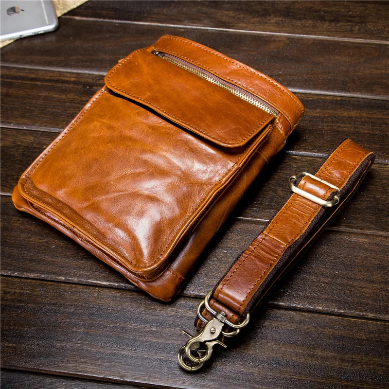 Vintage Fanny Pack Waist Bag for Men Leather Shoulder Bags Outdoor Belt Leg Hip Sacks Man Belt Pouch Cell Phone Pocket for Male