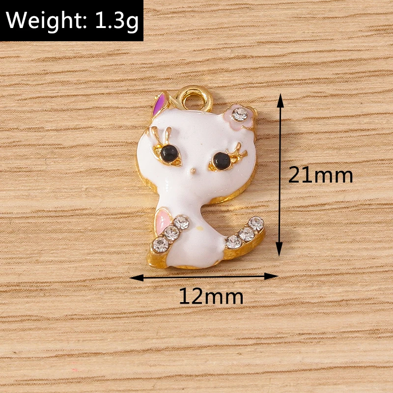 Tusember 10 Stück Niedliche Elegante Emaille-Kristall-Weiß-Schwarze Katzen-Anhänger für Schmuckherstellung, Ohrringe, Halsketten, DIY-Handarbeiten – Detail 1