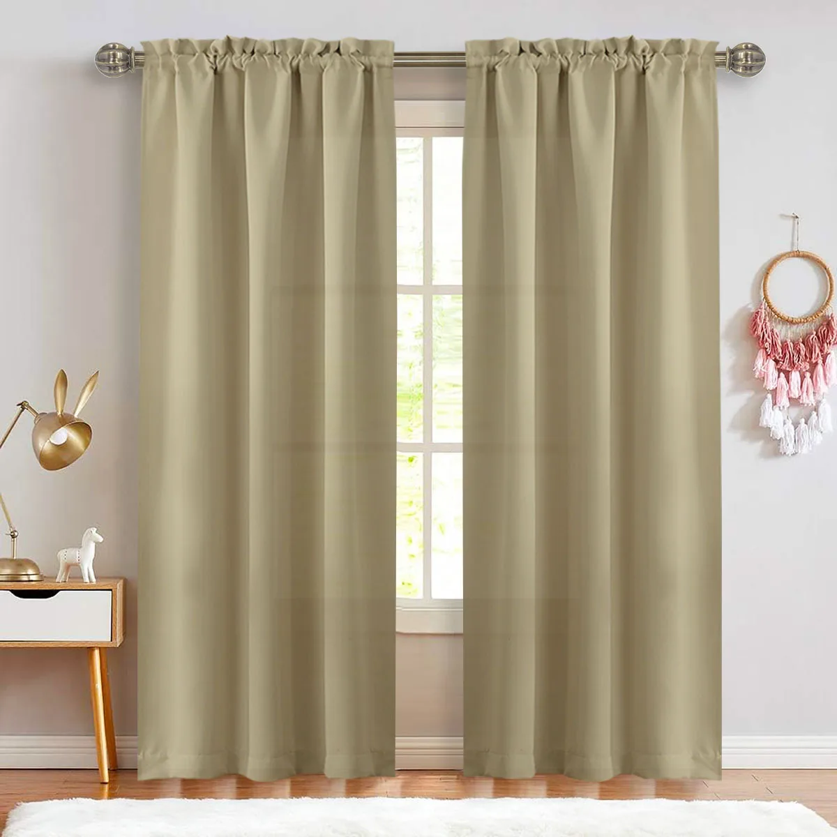 2PCS, Solid Color Simple Rod Pocket Light Filtering Curtains, Suitable For Living Room, Office Home , Bedroom Decoration
