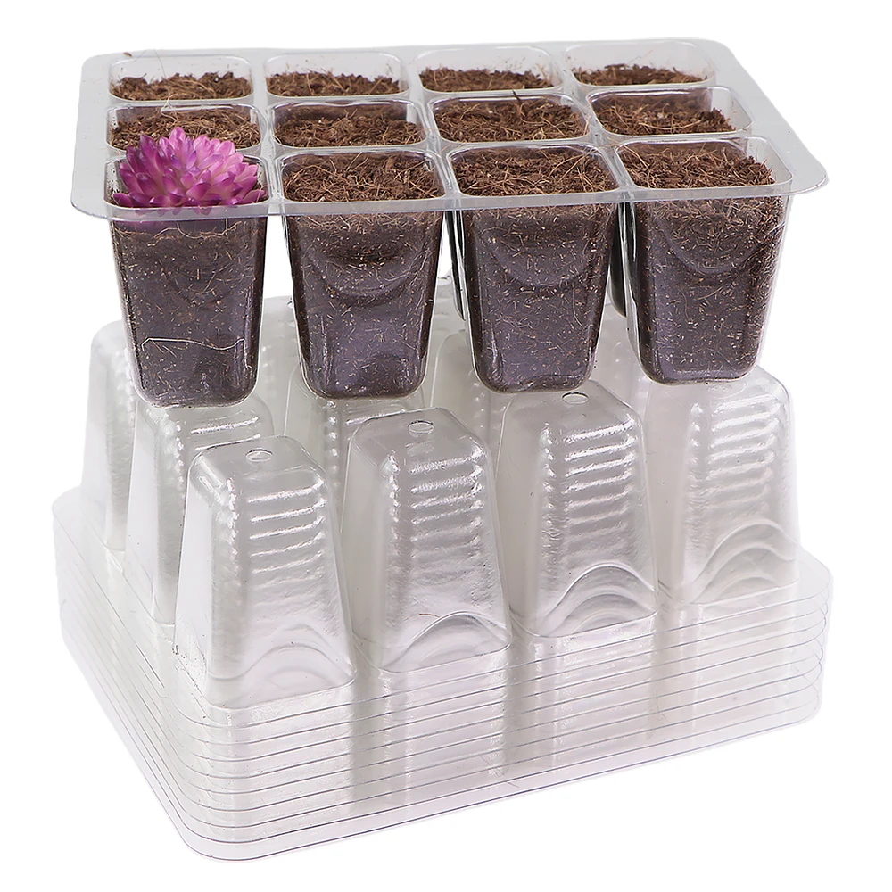 12-cells Plastic Nursery Seedling Trays Transparent Germination Box for Greenhouse Indoor Garden Plant Growth Seed Starting Pot