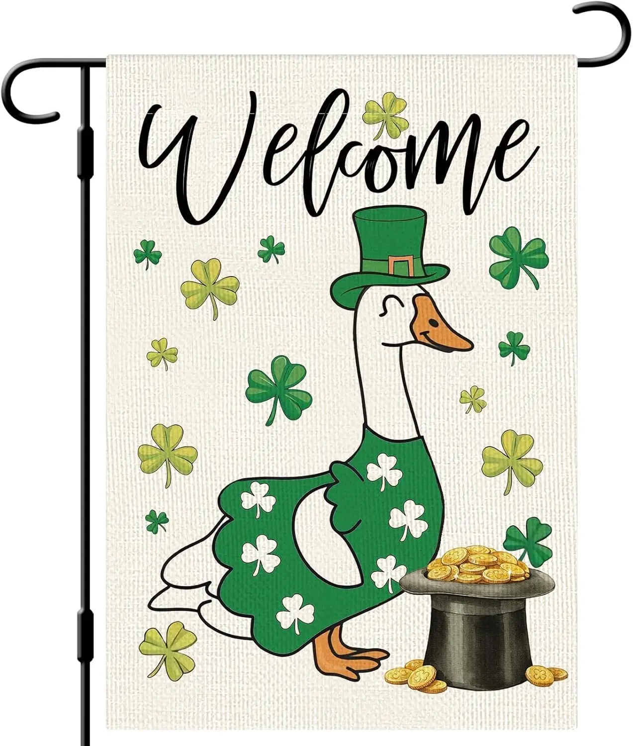 DLZDN Welcome St Patricks Day Goose Garden Flag Shamrocks Clovers Flag 12×18 Inch Double Side Vertical Burlap Farmhouse Yard EEZ