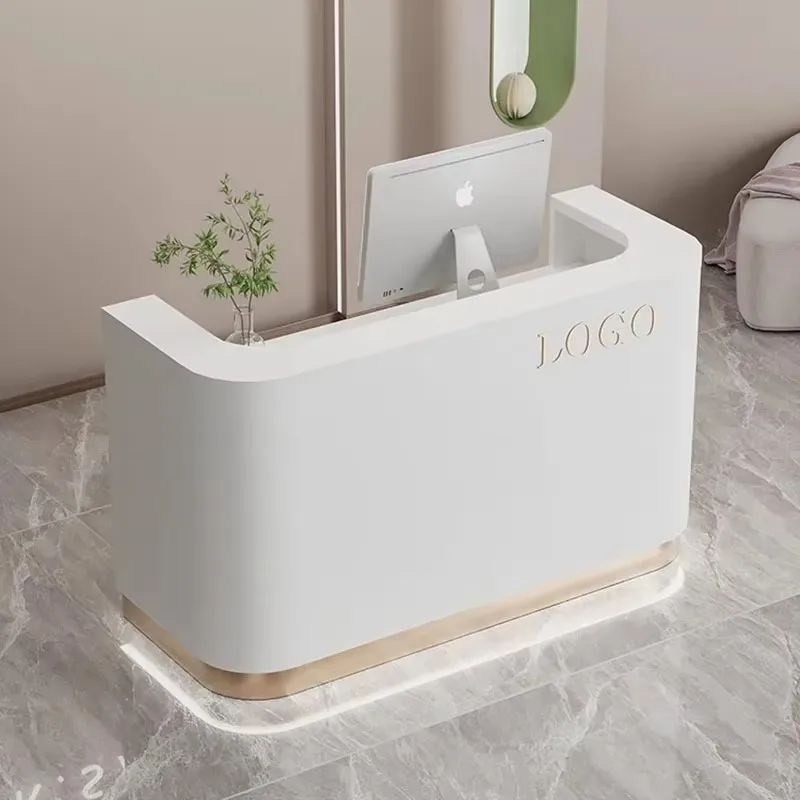 

Hairdressing Reception Gold Floaoting Shelf Reseption Desk Entrance Tables Shop Service Counter Modern Party Pink Home Furniture