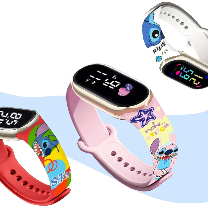 Disney-Stitch Luminous Bracelet for Children, Cartoon Anime Character, LED Touch Watch, Relógio Impermeável, Presentes Esportivos, Brinquedos de Natal