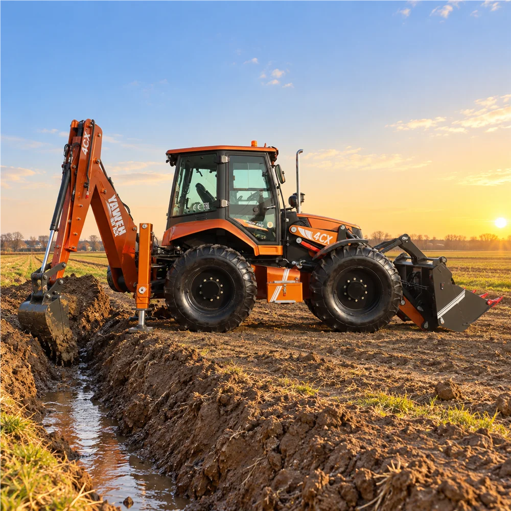 Multipurpose Backhoe Loader for Building Foundation Excavation and Material Loading