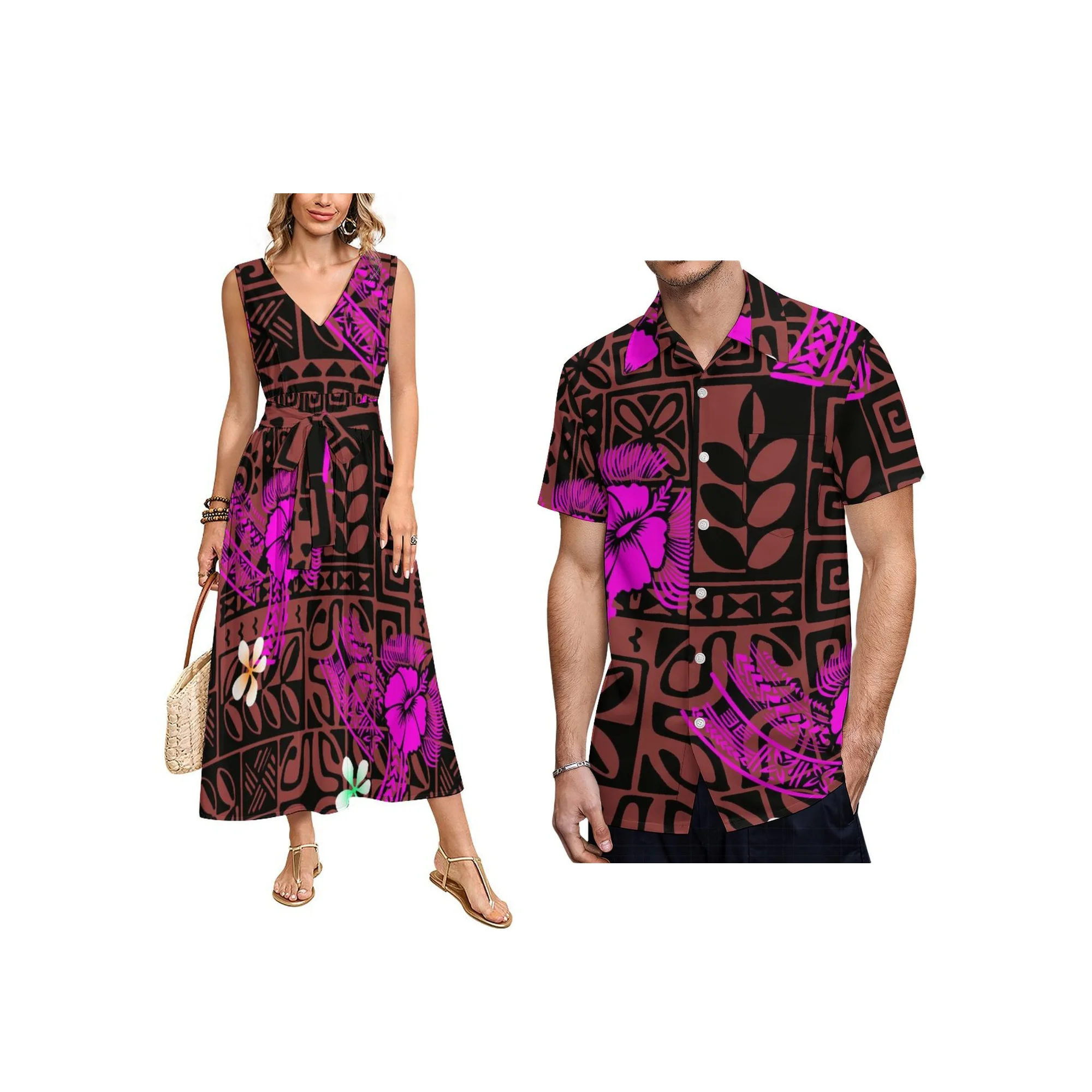 

Женское летнее дизайнерское платье без рукавов с поясом, индивидуальное платье-жилет Pacific Isalnd с глубоким v-образным вырезом, гавайское платье для выпускного вечера