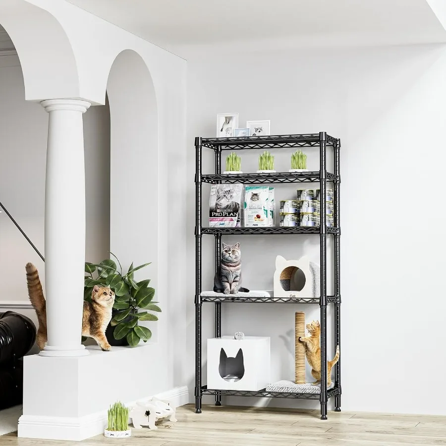 Heavy duty 5 tier metal storage shelves with 1250 lbs capacity ideal for organizing garage kitchen bathroom and laundry areas;