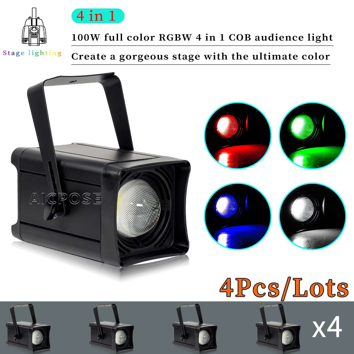 quente branco luz stage dmx controle equipamento disco iluminacao dance floor rgbw em cob par luz dmx 100w pcs lotes 01