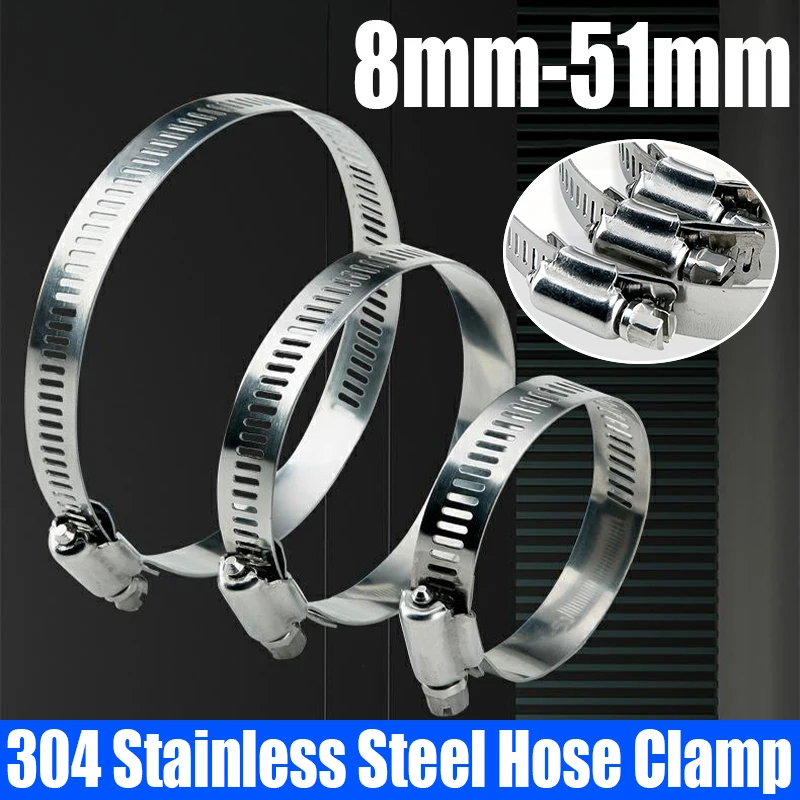 3PCS 8-51mm Hose Clamp 304 Stainless Steel Pipe Clamp Worm Clamp Hose Clip Adjustable Hose Hoop Pipe Clamp Clip