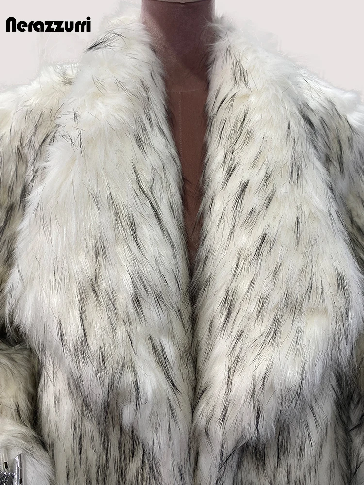 Nerazzurri Winter Oversized Shaggy Hairy Soft Fluffy Thick Warm White Faux Fox Fur Coat Women Loose Casual Runway Fashion 2024