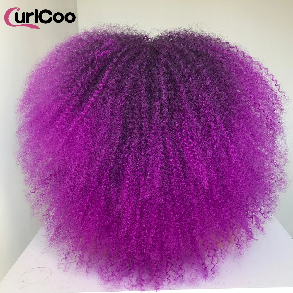 Peluca Afro rizada de Pelo Corto con flequillo para mujeres negras, pelucas sintéticas rojas para Cosplay de Halloween, ombré Natural suave, 18"