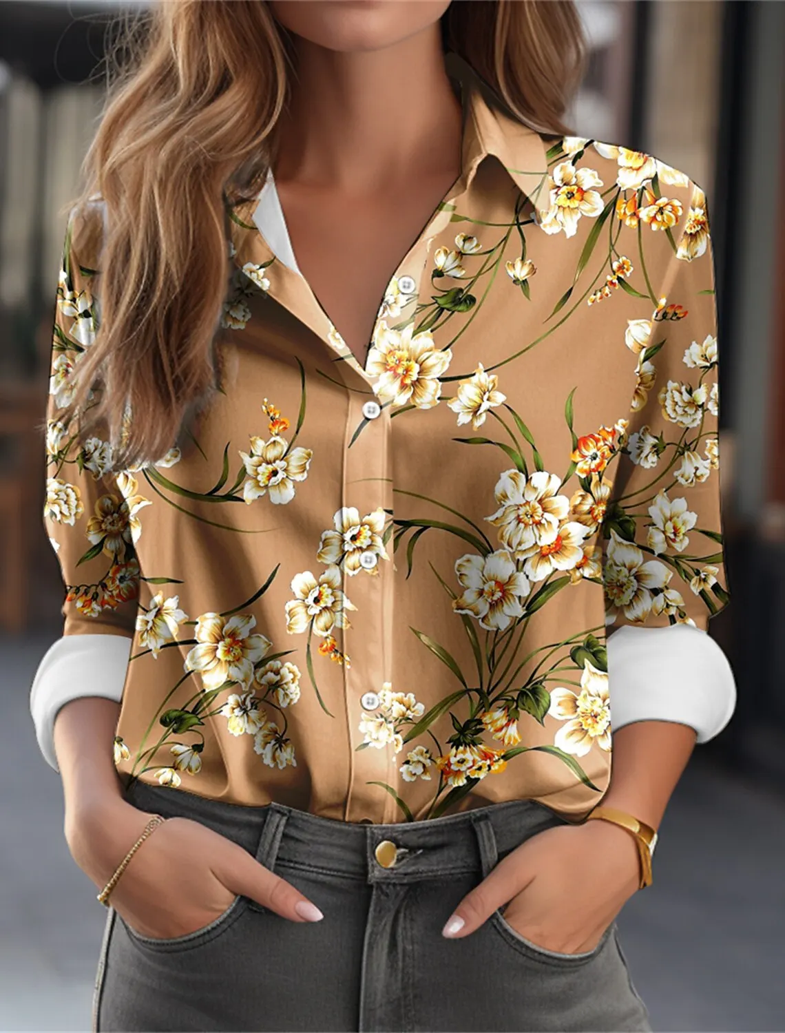 Fashion Colorful Flowers  3D Print Women's Long Sleeve Shirts Gradient Color Loose Blouse Tops Casual Fashion Women's Clothing