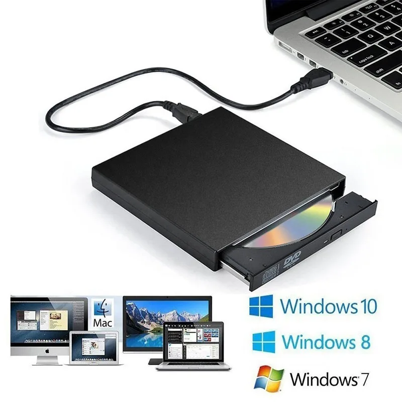 

USB 2.0 Portable External DVD Optical Drive CD/DVD-ROM CD/DVD-RW Player Burner Slim Reader Recorder for Windows Mac OS Practical