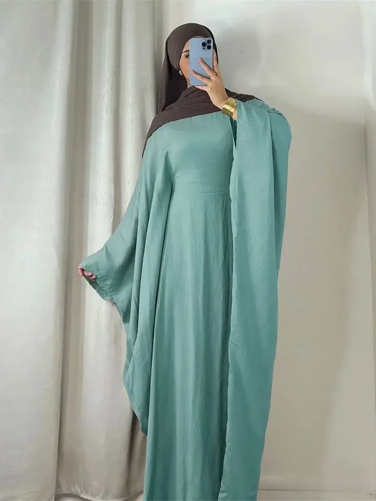 여성용 리넨 Khimar 나비 배트윙 아바야 두바이 럭셔리 2024 이슬람 무슬림 카프탄, 온화한 원피스, Kebaya처럼 부드러운 크레페, 여름