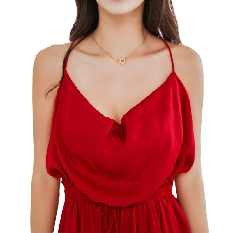 حريري شبه شير إغراء الخامس الرقبة حزام فستان النوم الصليب عارية الذراعين الساخن ملابس نوم نسائية للنساء التخليص لا إرجاع أو تبادل