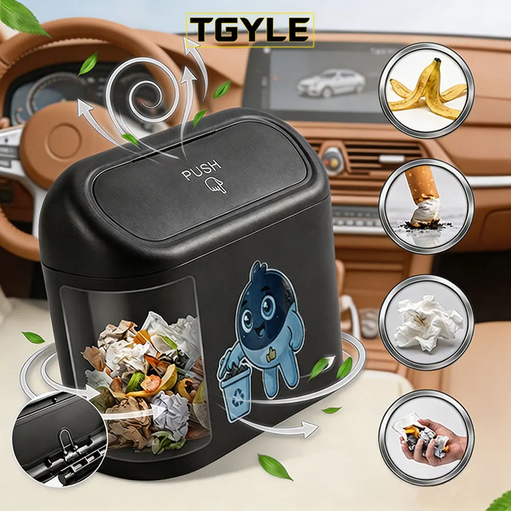Car trash can with lid, leak-proof, portable hanging trash can for vehicle organization