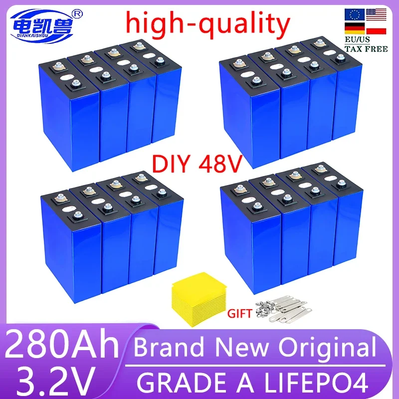 New 16PCS 3.2V 320Ah 280Ah 310AH 105Ah LiFePO4 battery 3C Lithium iron phosphate battery for 4S 12V 24V Golf Cart Yacht RV solar