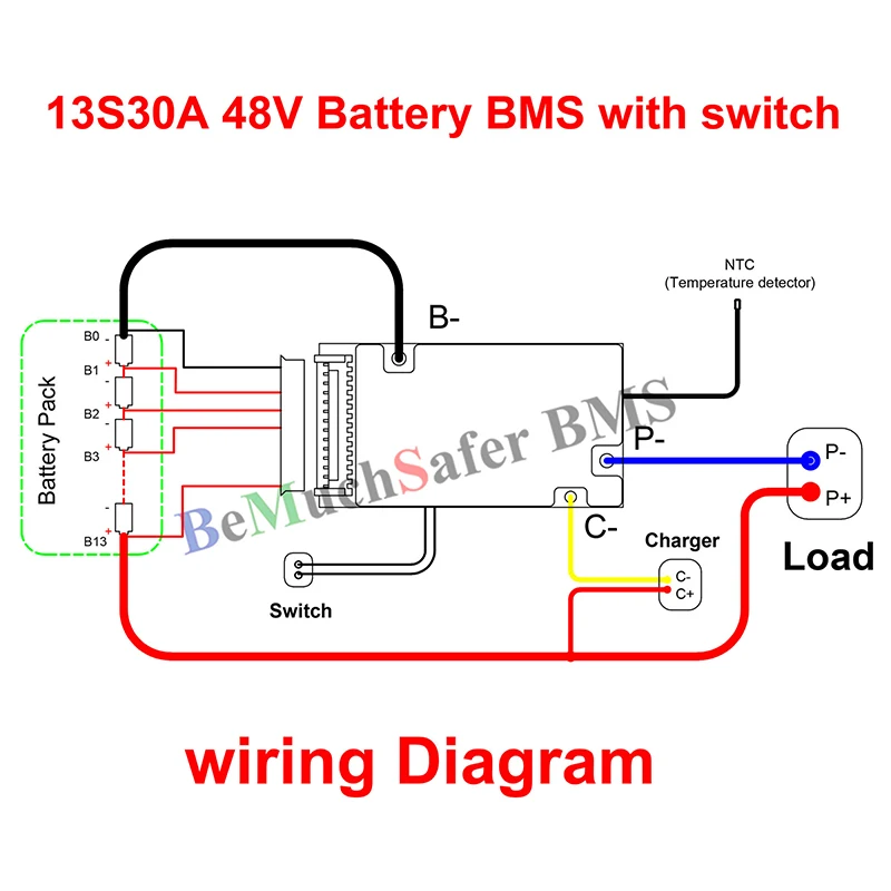 10S 13S 30A Battery BMS With On/Off Switch Temperature Sensor 7S 12S 24V 36V 43V 48V BMS for DIY E-Bike E-Scooter Battery Pack