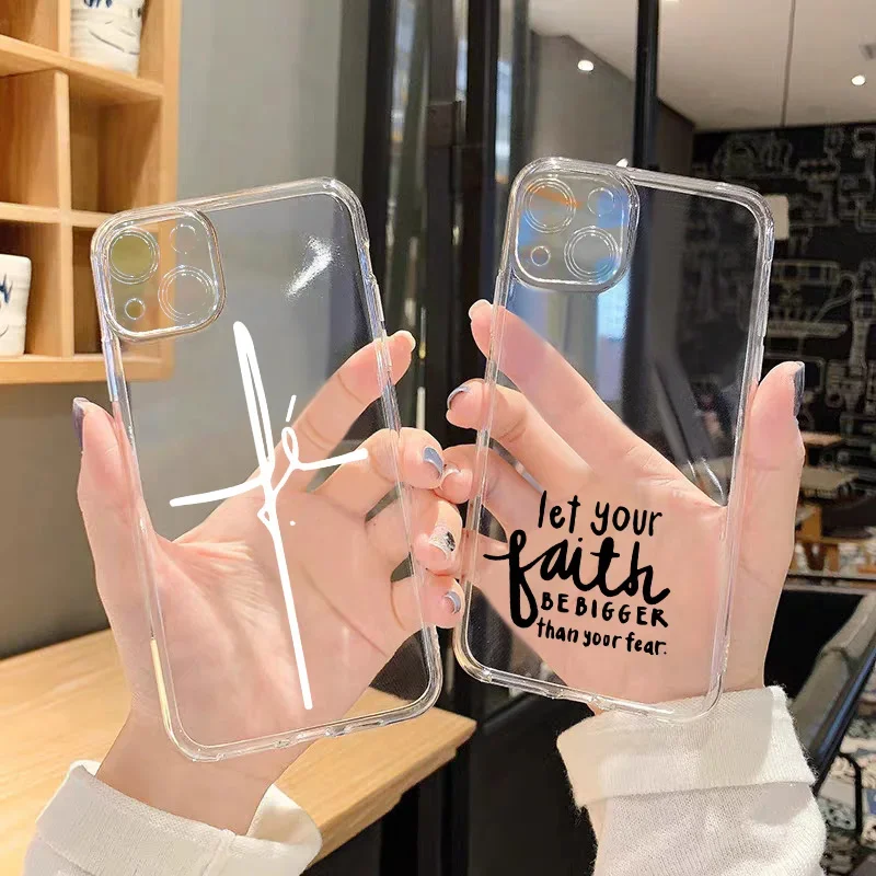 JAMULAR Faith Christian Religious Jesus Clear Phone Case For iPhone 15 14 13 12 11 Pro XS MAX 7 XR SE Plus Soft TPU Cover Fundas