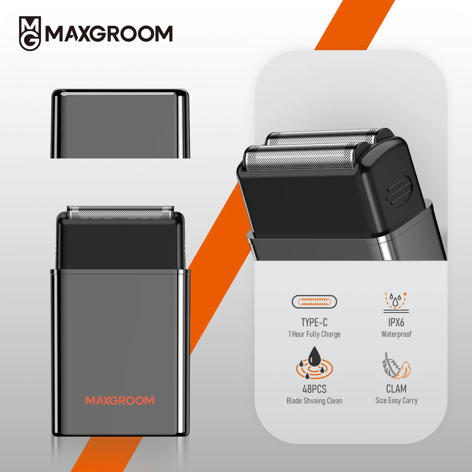MAXGROOM Folienrasierer für Männer, wiederaufladbarer Elektrorasierer, IPX6, wasserdicht, Doppelrasierer, tragbarer Mini-Bartrasierer, Bartschneider – Detail 2