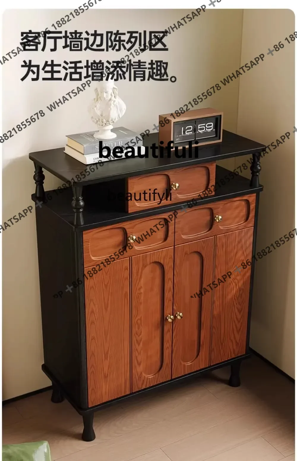 French Style Counter Storage Shoe Cabinet Double Door Storage French Light Luxury New Style Chest of Drawers