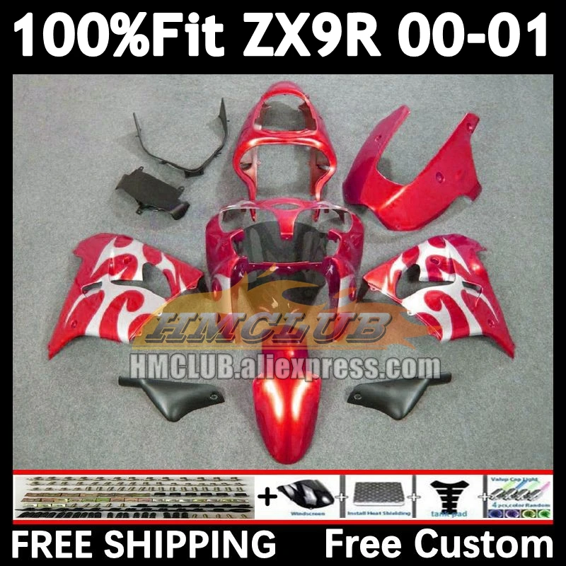 Injection Bodys For KAWASAKI NINJA ZX 9R 9 R 900 2000 2001 165No.150 ZX900 900CC ZX-9R red silver ZX9 R ZX9R 00 01 OEM Fairing