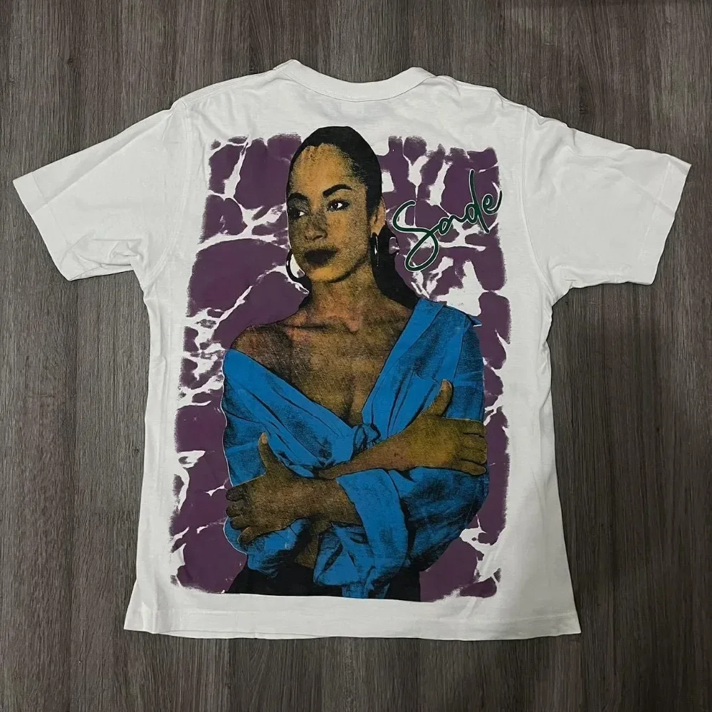 Vintage Sade Adu Print Graphic 100% Cotton T-Shirt WoMen Y2K Summer Short Sleeves Vintage Oversize Tshirt Streetwear Women Tops