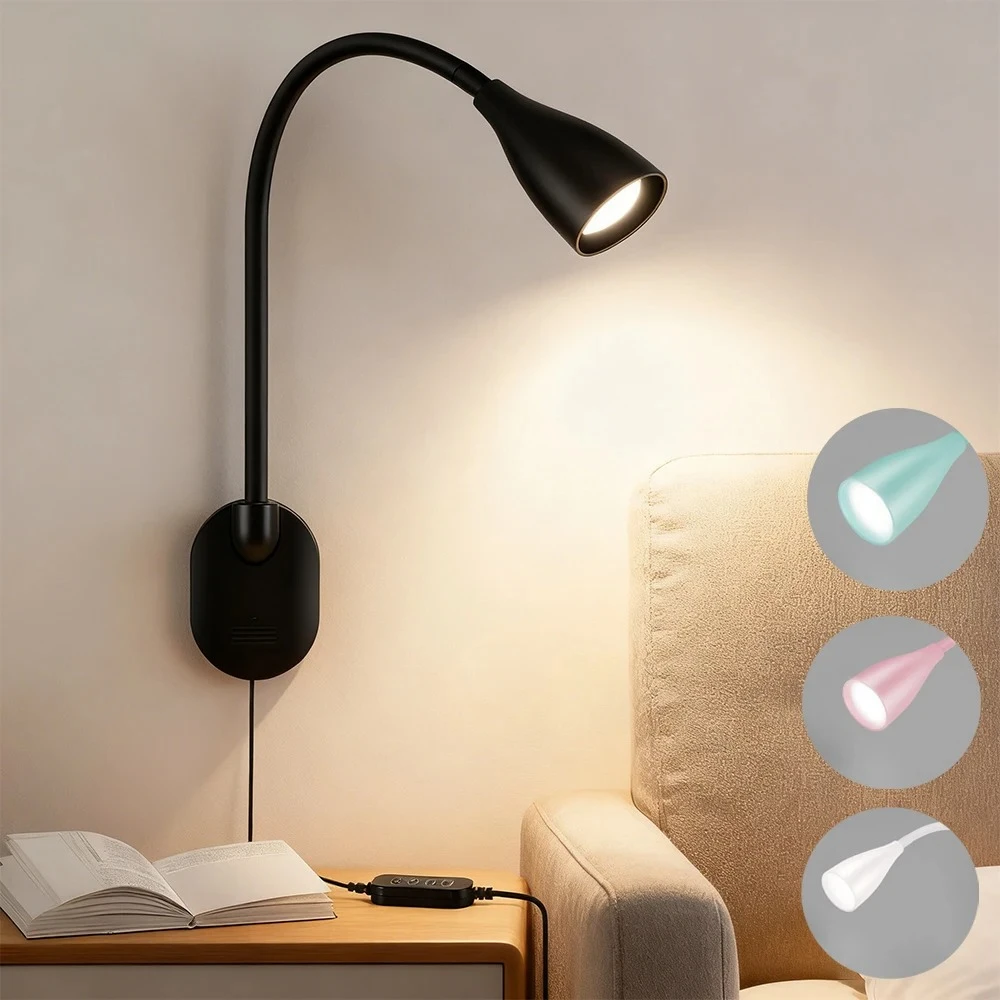 Wall Mount Reading Light, Focused Book Light for Reading in Bed, Dimmable Flexible Gooseneck Headboard Reading Lamp for Bedside