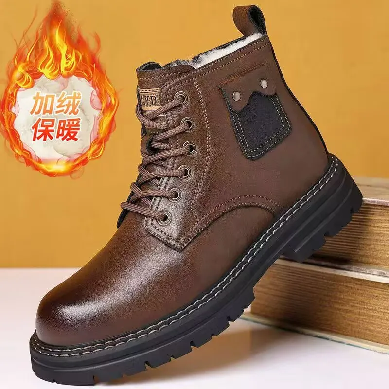 

Men's winter high-top cotton boots, British work boots, outdoor leather boots