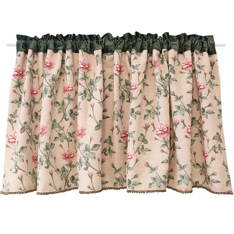 

Lotus root starch printed living room bedroom universal rose garden rear garden american door curtain curtain short curtain half