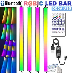 USB DC5V Bluetooth LED Bar Light Kit WS2812B RGBIC Dream Color Music Rhythm Remote Control for PC Decor Cabinet Backlight Gaming