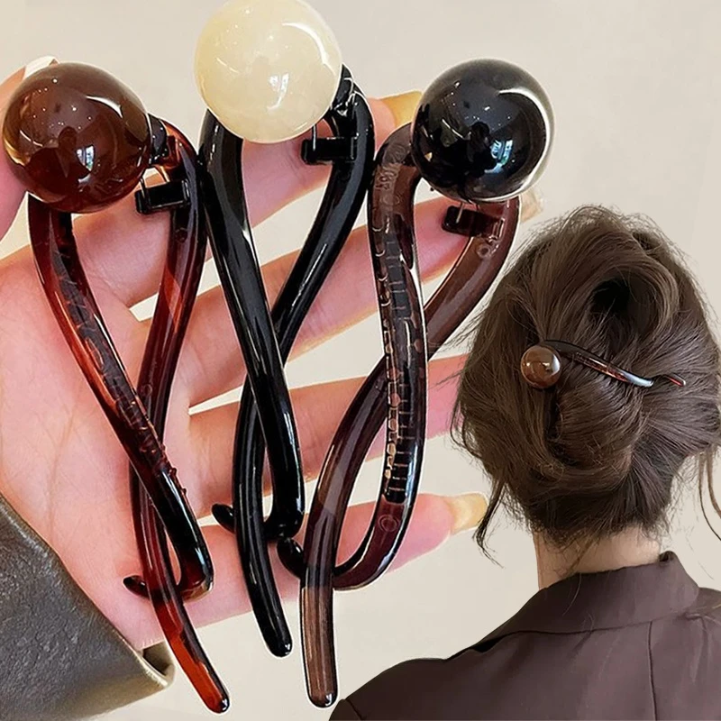 Retro Hairpin Bead Twisted Clip Hair Clip Hair Styling Tool Line Grab Clip Frog Buckle Hair Accessories Ponytail Clips Back Head