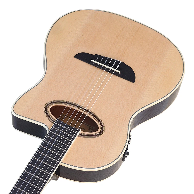 Electric Classical Guitar 39 Inch 6 String with EQ Laminated Spruce Top Cutaway Design High Glossy Nylon String Natural Color