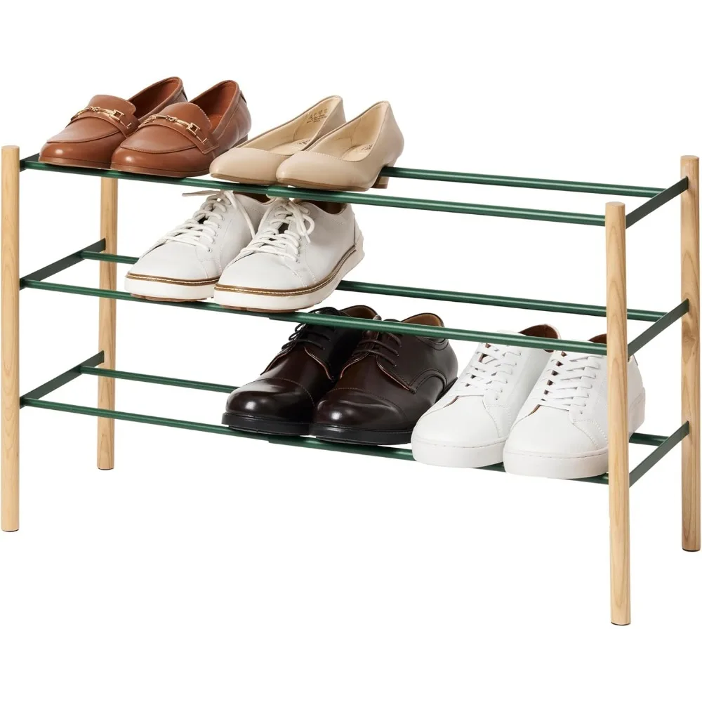 

Home Expandable 3-Tiered Space Saving Rack, Metal Shoe Organizer for Entryway or Bedroom | Steel, One Size, Forest Green