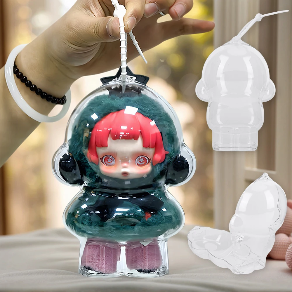 1/2 pçs acrílico transparente caso protetor boneca caso de armazenamento de poeira com alça para crânio panda movimento de inverno para boneca sp