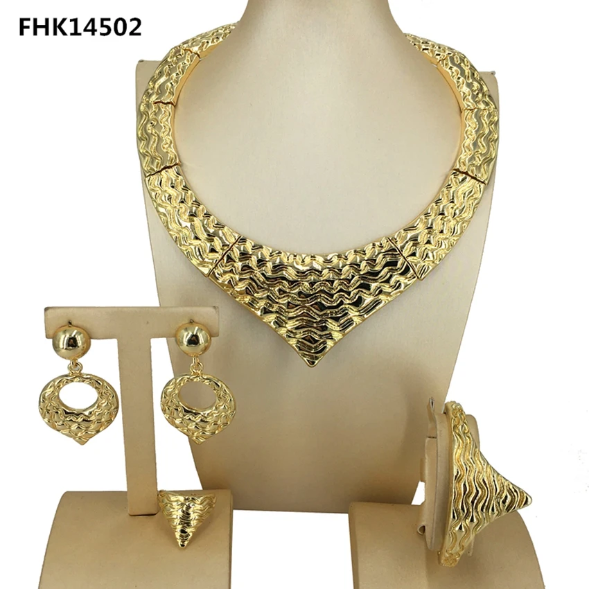 Yuminglai Newest Italian 18k Gold Plated High Quality Women Fashion Necklace African Costume Big Dubai Jewelry Sets FHK14502