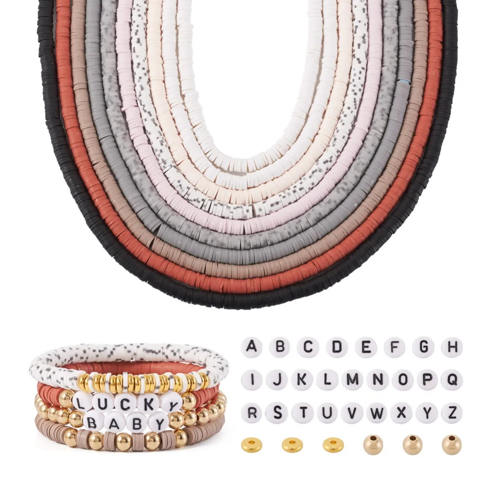 

About 3700~4970Pcs Handmade Polymer Clay Disc Beads Plastic Round Acrylic Letter Beads Brass Spacer Beads for Jewelry Making Kit