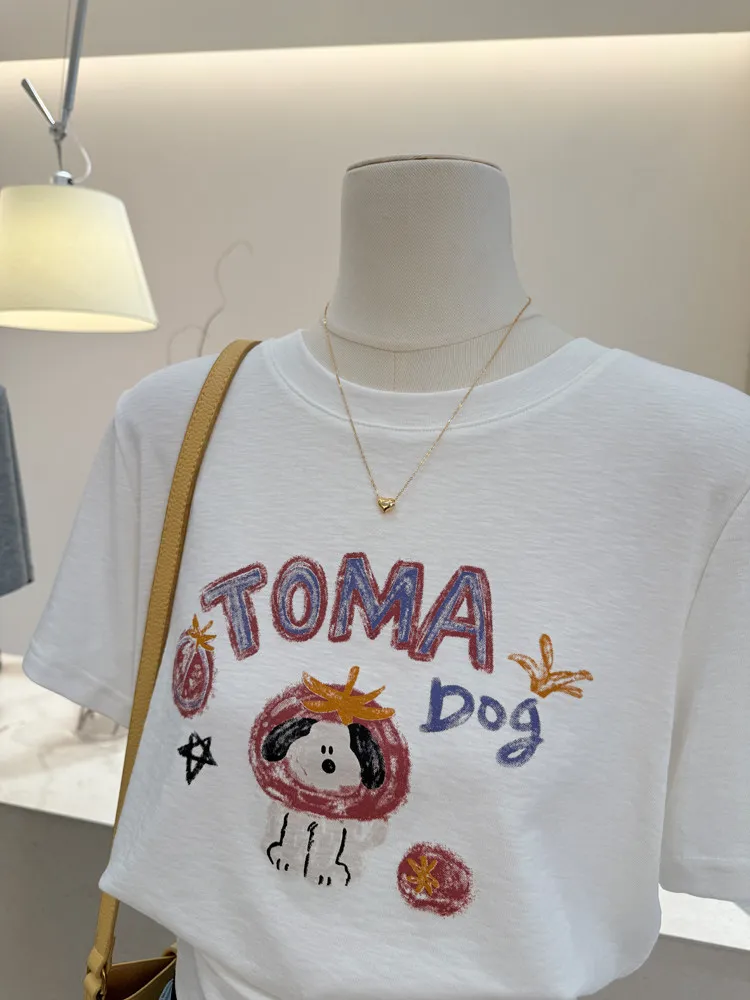 Lightweight Loose Women's T-Shirt Summer Style Korean Commute Snowflake Cotton Short Sleeve Top Thin Transparent Design