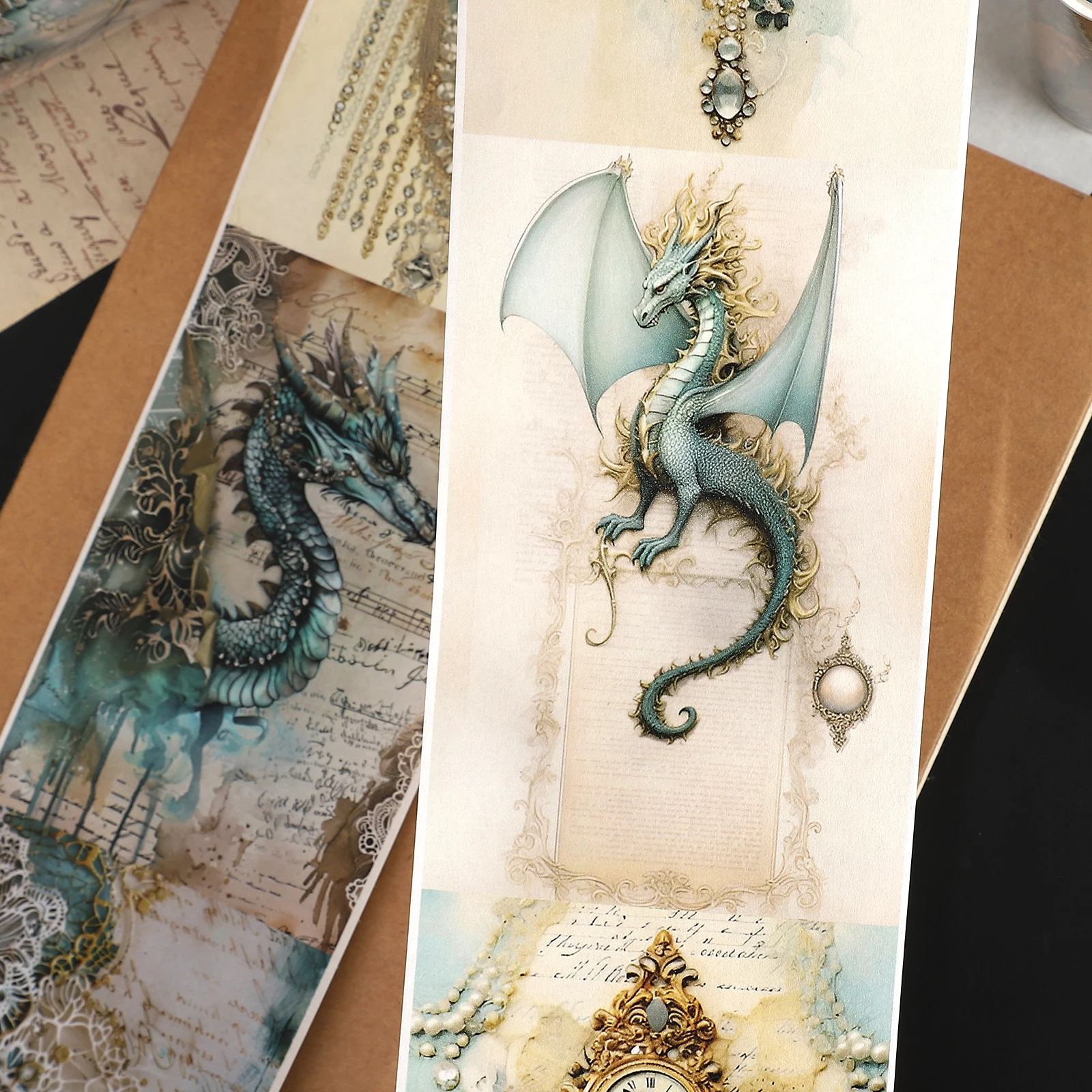 80mm*200cm Vintage Dragon Flower Jewelry Landscape Washi Tape Creative DIY Journal Material Collage Stationery - Image 4