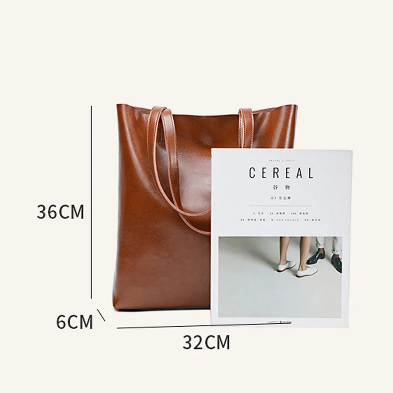 Large Capacity Female Split Leather Tote Bags Oil Wax Cowhide Lady Shopping Handbag Women Classic Solid Color Shoulder Bag New