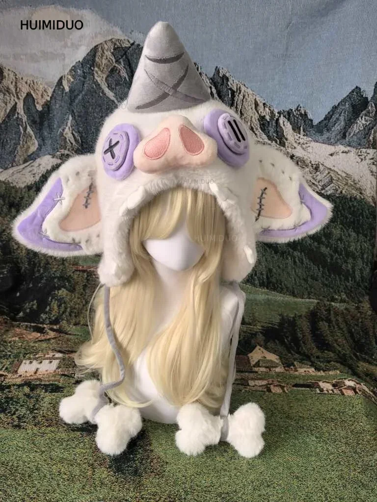 Cute Fantasy Pig Plush Earflap Hat Soft Fluffy Winter Warm Hat Cartoon Cosplay Party Headwear Gift For Anime Fans Collectors