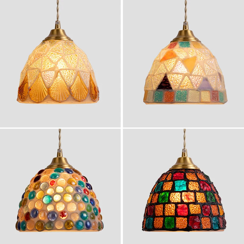 Modern Colorful Shell Mosaic Pendant Lights Bedroom Dining Room Kitchen Bar Home Decor Chandelier Tiffany Suspension Luminaire