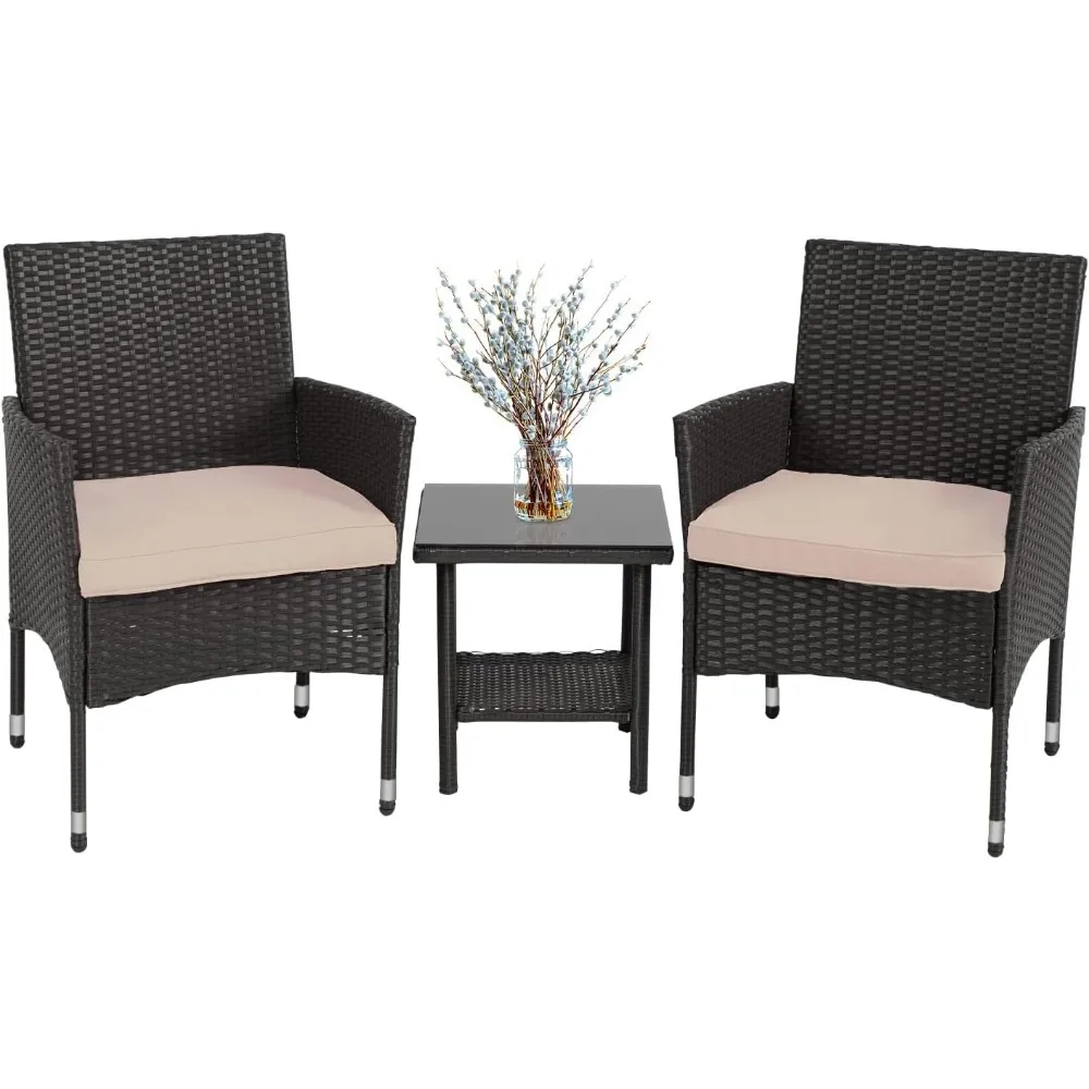 

Outdoor Wicker Bistro Rattan Chair Conversation Sets with Coffee Table for Yard Backyard Lawn Porch Poolside Balcony