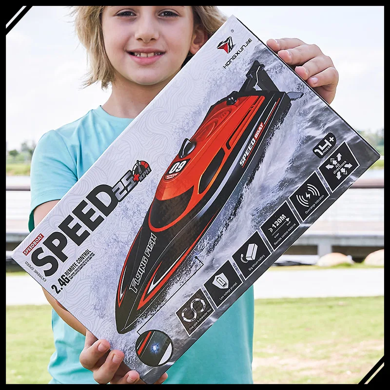 

HJ812 2.4G RC Boat High Speed Racing Ship 25km/h Electric Remote Control Waterproof Speedboat with LED Light Toy Gift for Kids