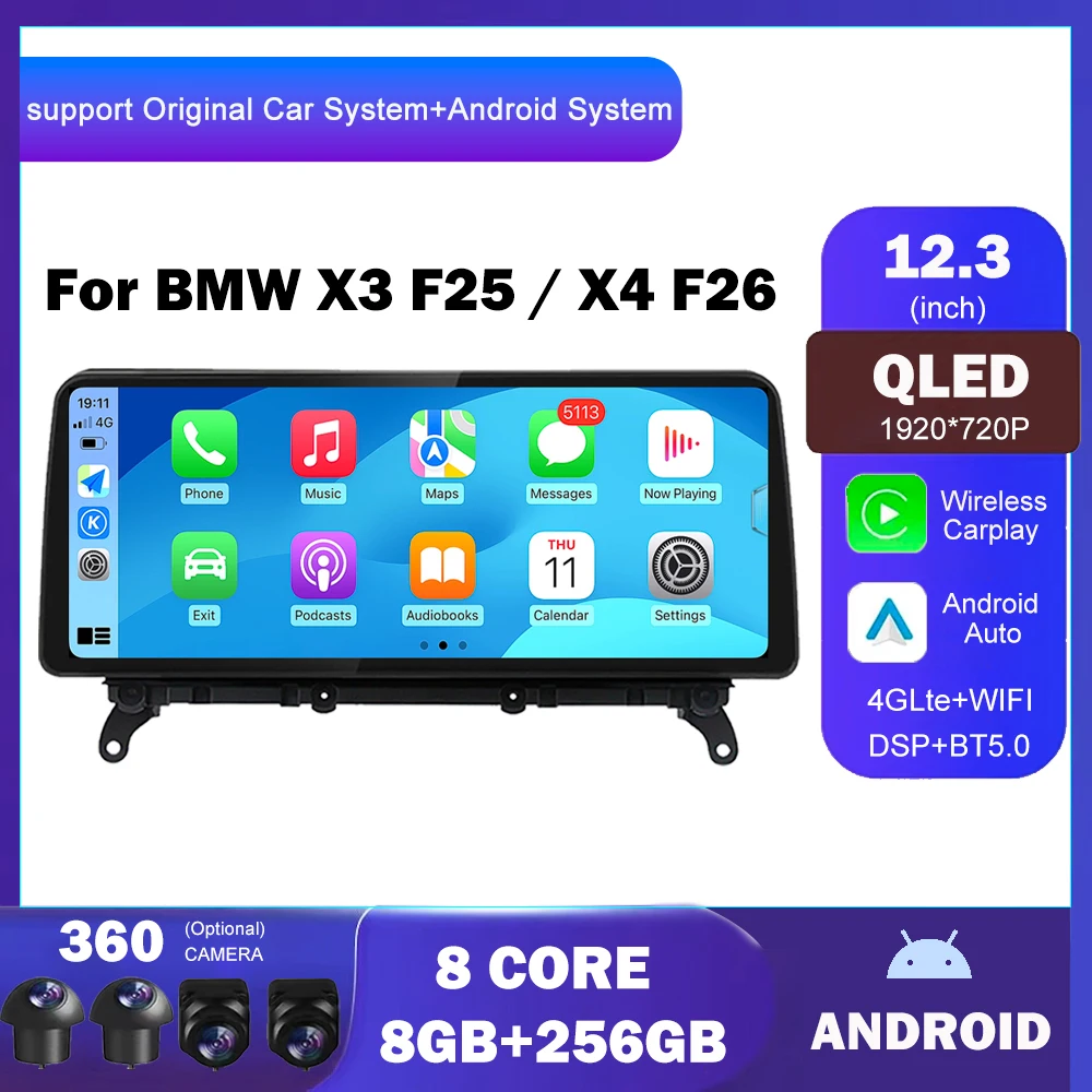 CarPlay Auto 12.3 Inch For BMW X3 F25 / X4 F26 CIC NBT System Android OS Car Player Multimedia Original GPS Navigation WIFI