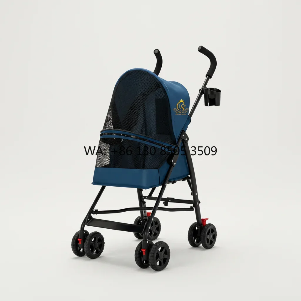 Breathable Mesh Pet Stroller  Shock Absorber Wheels Dual Brake Iron Pipe Frame Portable Dog Cat Stroller for Outdoor Use