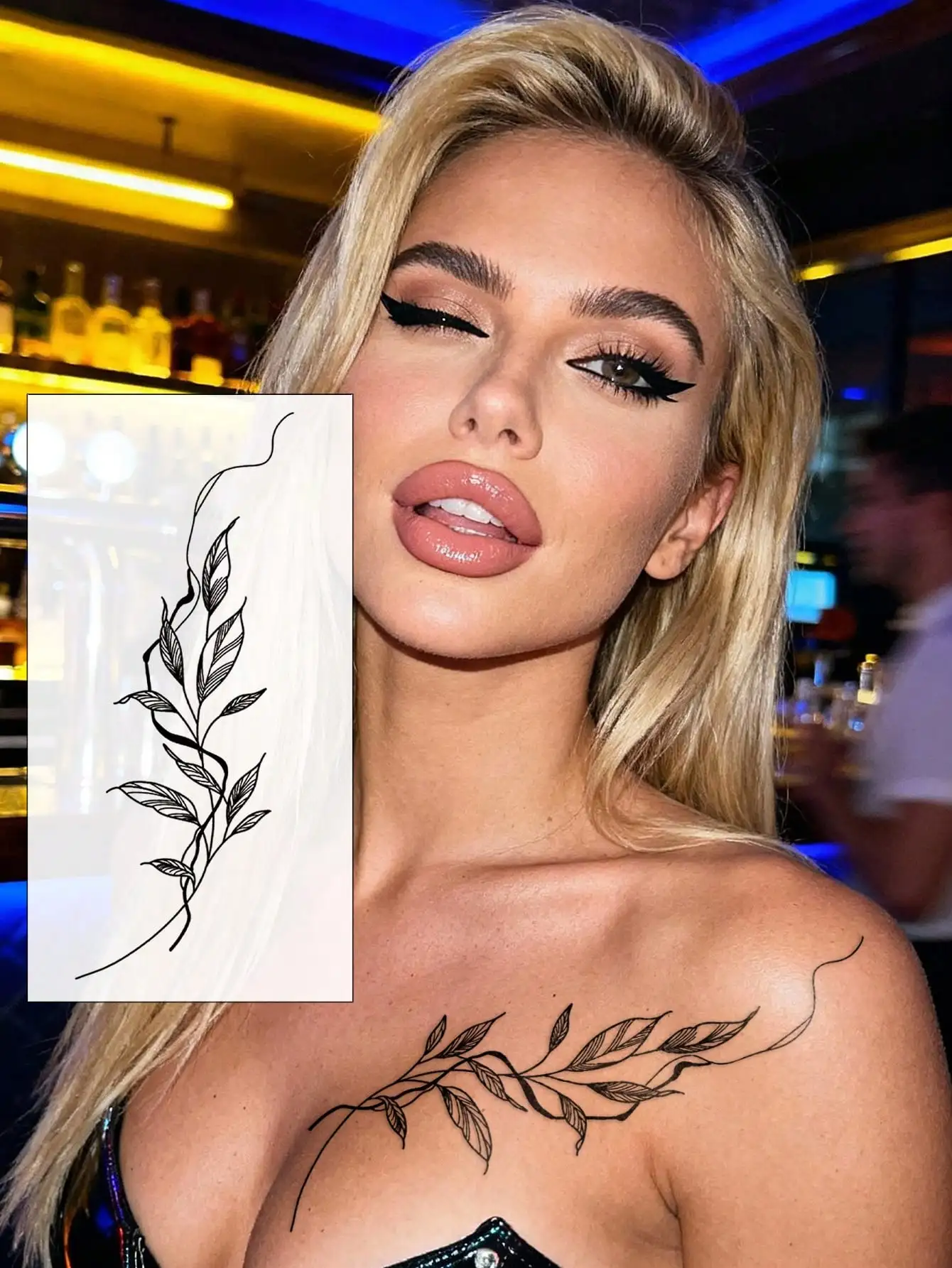 STARTTOOS 1 Pack Minimalist Black Thin Line Tree Branch & Leaf Pattern Temporary Tattoo Stickers, Waterproof & Realistic, Suitable For Wrist, Shoulder, Neck, Collarbone, Ankle And Other Areas