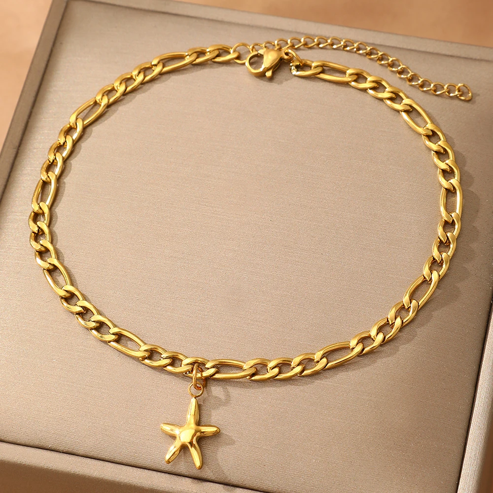 Stainless Steel Anklet Light Luxury Delicate Fashion Geometric Pentagram Anklet For Women Jewelry Beach Vacation Accessories