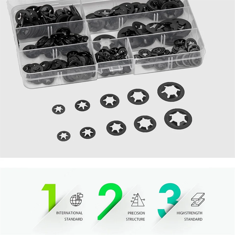 Uxcell M3 Internal Tooth Lock Washers – 2.5mm I.D. X 9mm O.D., 65Mn Steel Push-On Speed Clips, Black Oxide Finish (60-Pack)