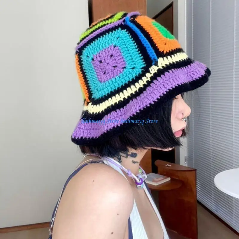 

573B Contrast Color Hat Women Autumn And Winter Knitted Hat Picture Props